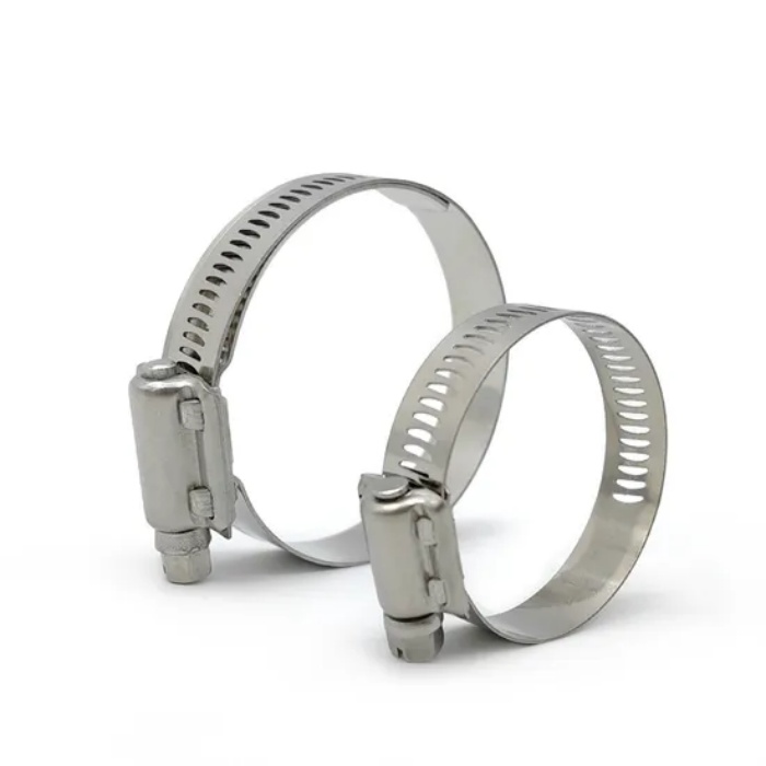 Power-Seal Worm-Drive Stainless Steel 2-PCS Housing Perforated Heavy Duty Hose Clamp for Automotive Systems.